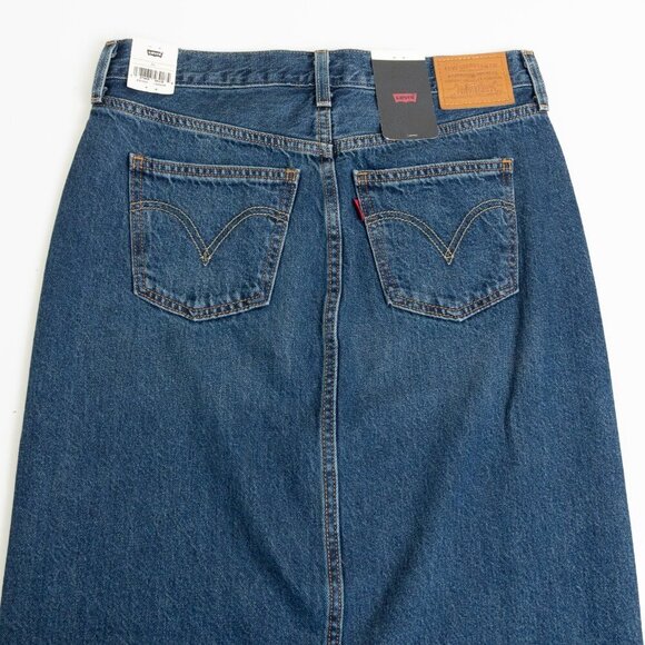 Levis Premium Ankle Column Skirt Dark Wash Denim Midi Centre Slit W 26 - Picture 6 of 16
